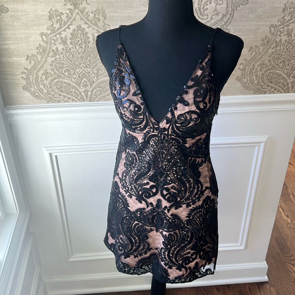 Free People Night Shimmer Mini Dress, Black